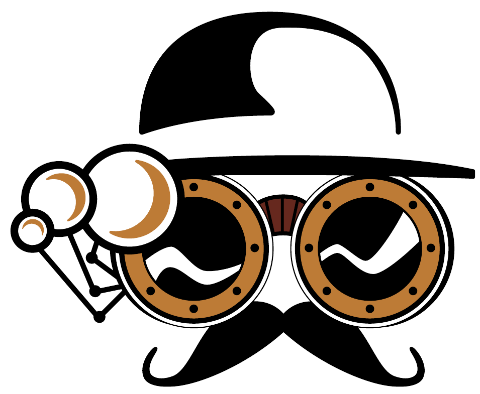 The Parlor Labs inventor: bowler hat, brass goggles, and a curled moustache